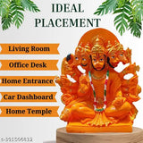 Orange resin Panchmukhi Hanuman statue, ideal for Car, Home, Office decor or Pooja Temple showpiece