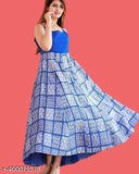 Royal blue printed Anarkali Kurta with white jacket, rayon fabric, three-quarter sleeves