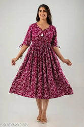 Printed rayon anarkali kurta with 3/4 sleeves, tassels, and hand work – vibrant Indian women's fashion