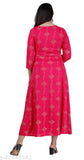 Rani Pink Rayon Anarkali Kurti with Sanganeri Gold Print, 3/4 sleeves, India-made