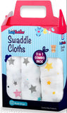 Organic muslin swaddle set of 3 (Multi Star) - ultra soft cotton for multipurpose baby needs - India