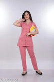 Cotton blend printed night suit with casual collar half sleeve, women's top & cotton pyjamas bottom, summer style