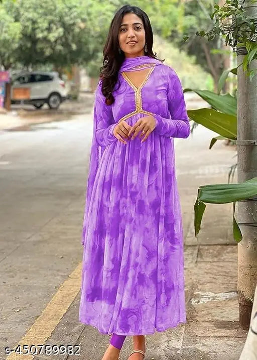 Georgette festive full-length flared kurta set with dupatta, Indian western dress for women