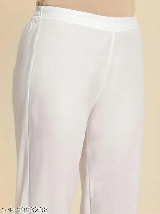 Solid white cotton trousers for women, perfect for casual wear or everyday style