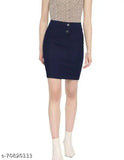 Denim women's casual short skirt, solid net design, trendy and versatile wardrobe addition. Available in sizes 26-36 (waist 26in-43in, hip 33in-47in). Made in India