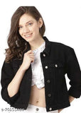Trendy denim plane full sleeve cotton jacket & waistcoat for women in solid style, India-made, long sleeves, sizes S-XL