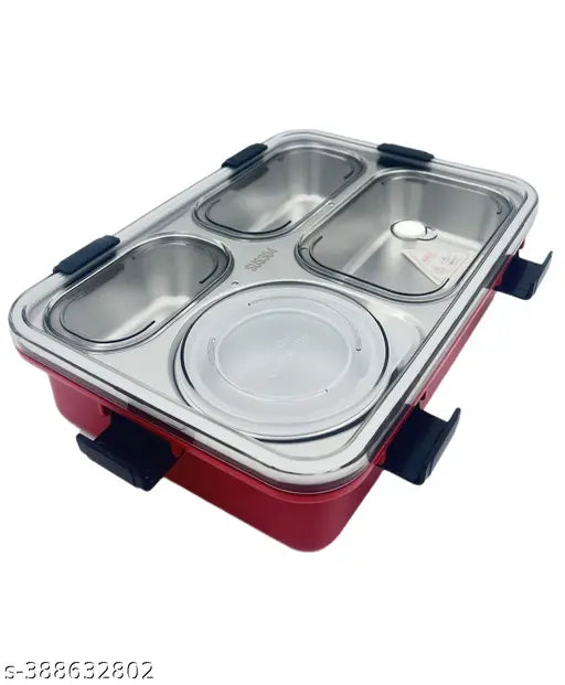 Stainless steel insulated 4-compartment lunch box with cutlery for kids - keeps food fresh & warm, spill-proof & easy to carry