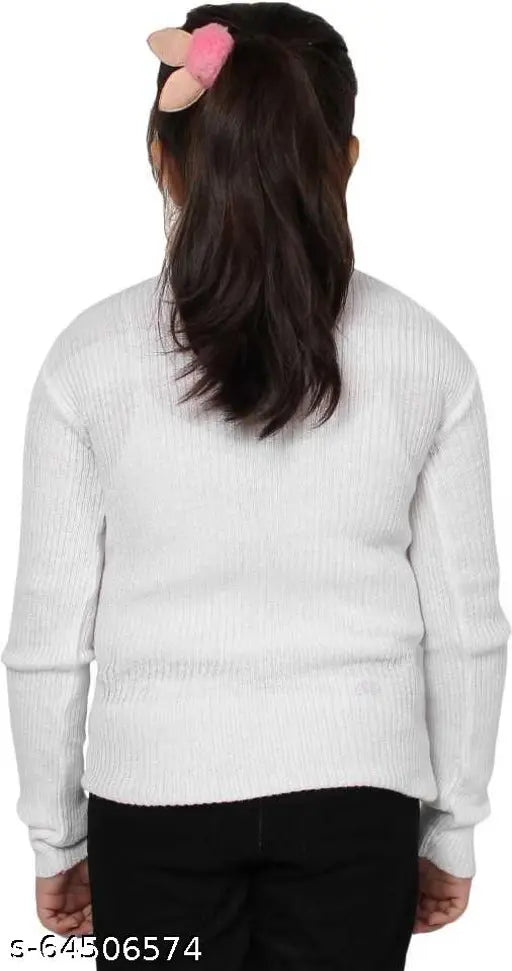 White wool sweater for girls, LOVO warm and soft winter wear with long sleeves