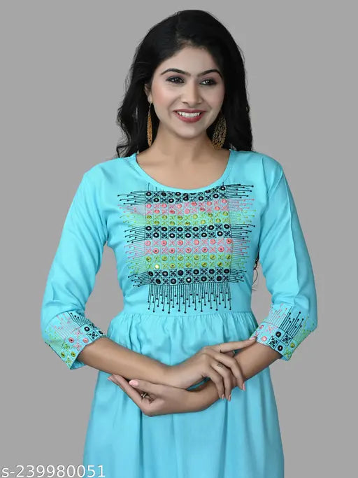 SkyMisbanaira: Solid rayon, three-quarter sleeve ethnic kurta by Haya Fashion, perfect for everyday wear. Indian origin