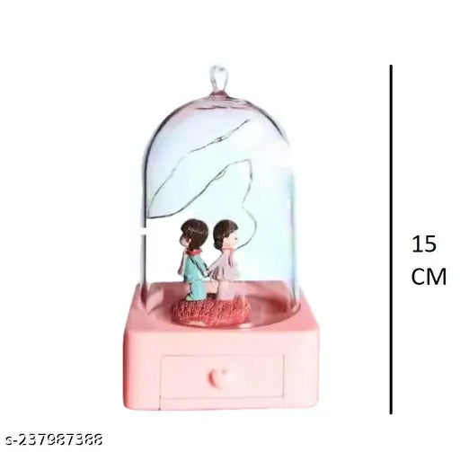 Pink Acrylic Couple Dome with Light Showpiece, high-quality Indian-made home décor gift for girlfriend/boyfriend (5x3x3 inches)