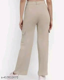 Solid cotton blend cargo pants for women, stylish and modern fit