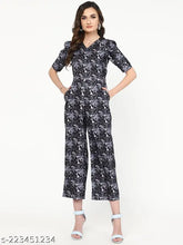 Trendy crepe printed net jumpsuit for women, three-quarter sleeves, size S (34-30-36)
