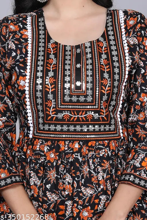 White rayon three-quarter sleeve lace print blouse, featuring a variety of floral patterns