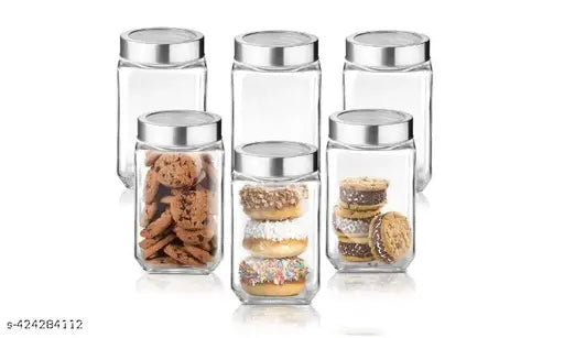 Transparent BPA-free glass kitchen storage jar (6 pack), ideal for spices, pickles, dry fruits, and pantry organization