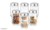 Transparent BPA-free glass kitchen storage jar (6 pack), ideal for spices, pickles, nuts, masala, and pantry organization