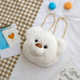 Plush polyester bear fur sling bag, golden chain mobile, perfect for kids and women's personal belongings