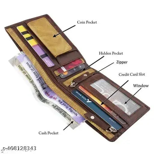 Brown faux leather wallet, FZ STAR AMIZING PURS OF 1, 2 compartments, free size