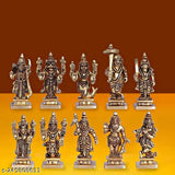 Brass Bramha, Vishnu, Shiva idols, ten incarnations Dashavatara, Indian temple decor, height 25 inches