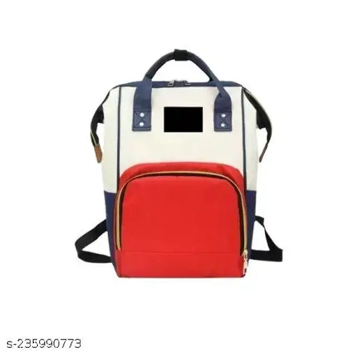 Blue polyester diaper backpack, water-resistant and wipe-clean, multiple compartments for baby essentials. Unisex design, suitable for strolls and travel. Fashionable maternity bag with hidden back pocket for valuables