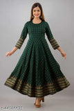 Green printed rayon Anarkali kurti for women and girls, festive and casual wear, soft and comfortable, Made in India