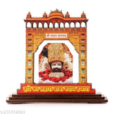 Khatushyam Baba wooden photo frame, Indian handcrafted god idol for home temples and car dashboards (3cm L x 10cm H x 11cm B)
