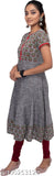 Grey cotton printed flared kurta by Ranu for women's casual wear, global crafts inspiration