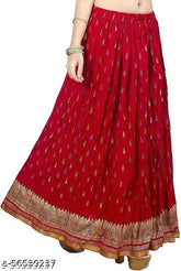 Rayon computer skirt with Jaipuri gold printed long full-length design, perfect for weddings and parties