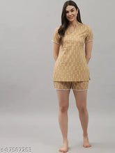 Light Brown Rayon Night Suit Top & Pyjama Set - Printed, Relaxed-fitting, Cozy Women's Sleepwear from Shararat (India)