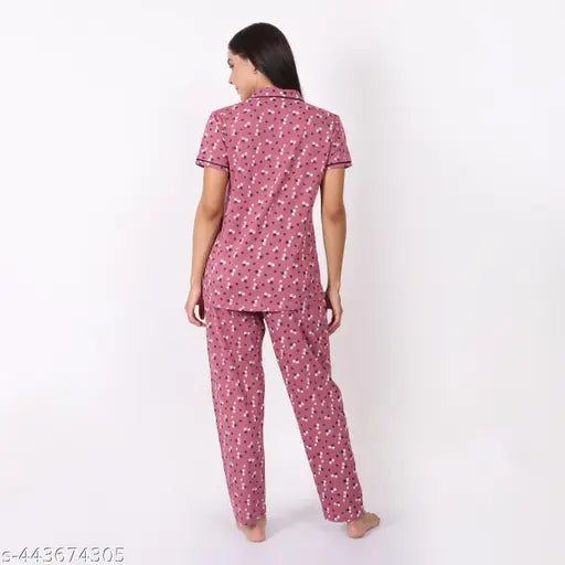 Cotton printed night suit set for women, stylish trendy design by WOEMUR, available in M, L, XL, XXL
