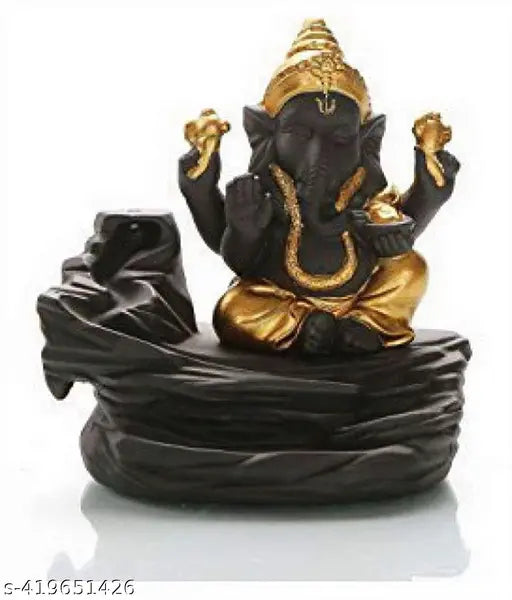 Golden Ganesha Fountain Incense Holder (31 Cones), Indian backflow incense burner with waterfall effect