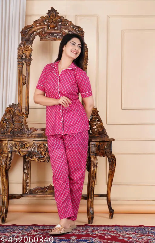 Printed cotton night dress for girls & women, comfortable, easy-to-wash, stylish look