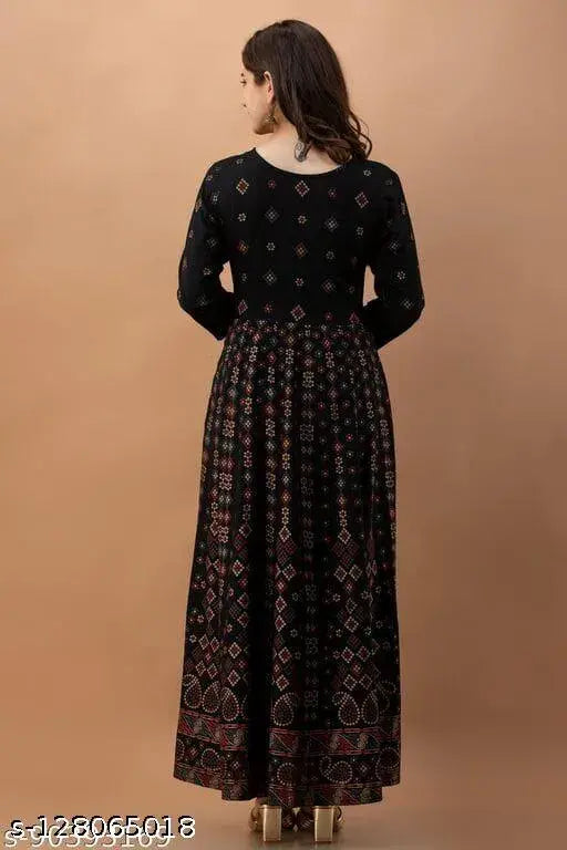 Rayon three-quarter sleeve Anarkali printed kurta, vibrant Indian fashion with single size L (bust size 40 in)