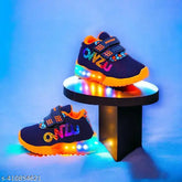 Blue and orange canvas kids' walking shoes with LED light, long-lasting velcro, washable, ideal for active boys