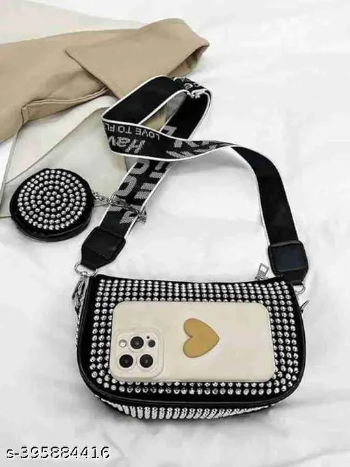 Rhinestone-Embellished Canvas Square Bag with Coin Purse, Sparkling Fashion Accessory for Stylish Organization