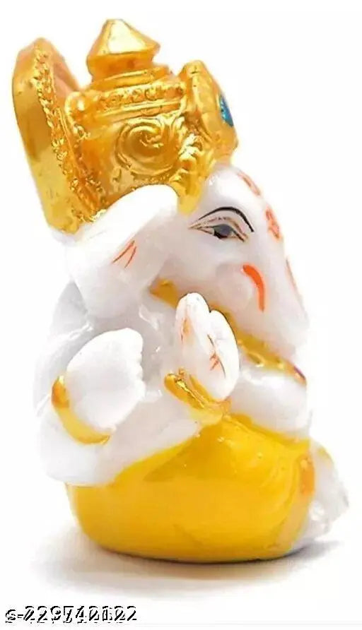 Multicolor polyresin Ganesh idol for car dashboard decor, traditional Indian showpiece