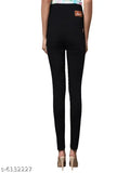 Solid black denim skinny fit stretchable high waist elastic jeggings for women - India
