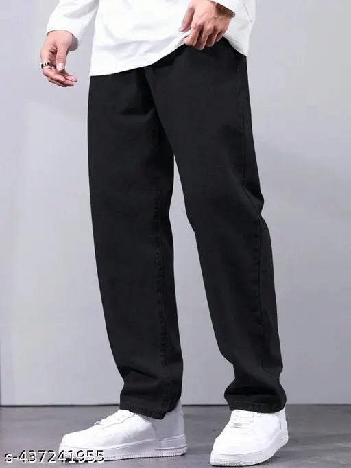 Mens Steright Fit black cotton baggy, solid net clothing for men's casual wear - size 28 (waist 29in, length 38in, hip 35in)