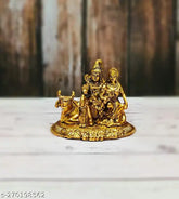Golden metal Shiv Pariwar with Nandi statue, intricate oxidized Indian metal sculpture