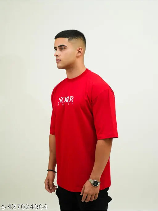 Red Cotton Lycra Oversized Men's T-Shirt with 3D Printed Wings, ideal for casual and versatile wear