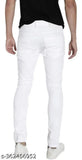Men's cotton blend plain white jeans, solid pattern, sizes available from 28-36 inches