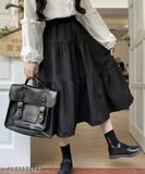 Rayon midi skirt - Solid pattern, free size, Indian ethnic wear for light occasions