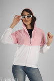 Pink polyester short jacket, classic glamorous women's nylon sunscreen jacket for winter travel and sports, solid color block design, perfect for gym wear, rainy days, or partywear. Made in India
