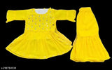 Amina chiffon A-line kurti plazo set for baby girls, embellished and trendy Indian fashion