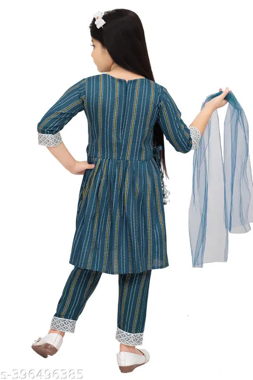 Embellished rayon anarkali kurta set with dupatta for girls (5-6, 6-7, 7-8 years), Indian traditional clothing