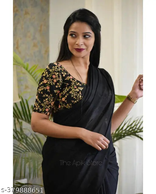 Designer Georgette saree with dupion silk blouse, dyed/washed and embroidered net, India-origin
