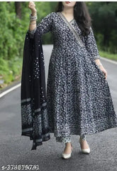 Cotton Anarkali Gown with beautiful sequence embroidery, trending dupatta set in various sizes (XS-7XL), India origin