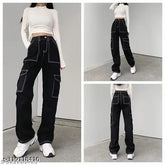 Relaxed fit, cotton baggy jeans for women by ZESHE MESHE, straight leg design in denim fabric