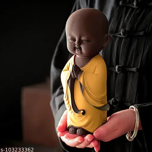 Resin Buddha statuette, 10cm x 25cm x 10cm, "Namaste" Buddha monk figure for peaceful home decor from India