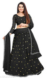 Embellished satin lehenga set in free size with net choli and dupatta, Indian fashion for women
