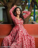 Ikkat printed Georgette gown-style Kurti, long sleeves, digital printed heavy American crêpe full lining, exclusive designer one piece. Sizes: S-6XL (various bust sizes and lengths). Indian handcrafted fashionwear